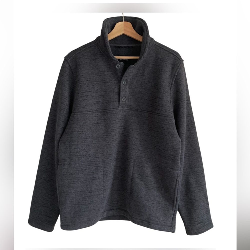 Prana Mens Tri Thermal Threads Henely Pullover Charcoal Heather Gray